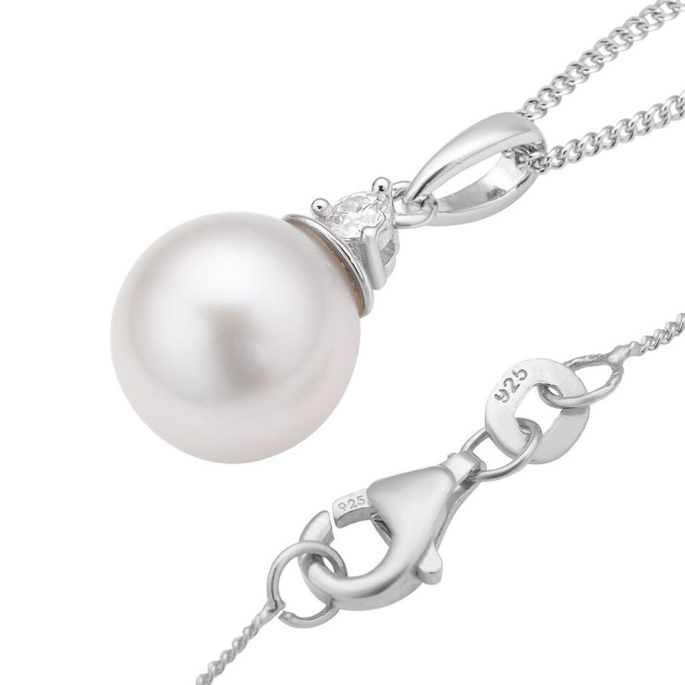South Sea White Cultured Pearl and Moissanite Pendant Necklace 18 Inches